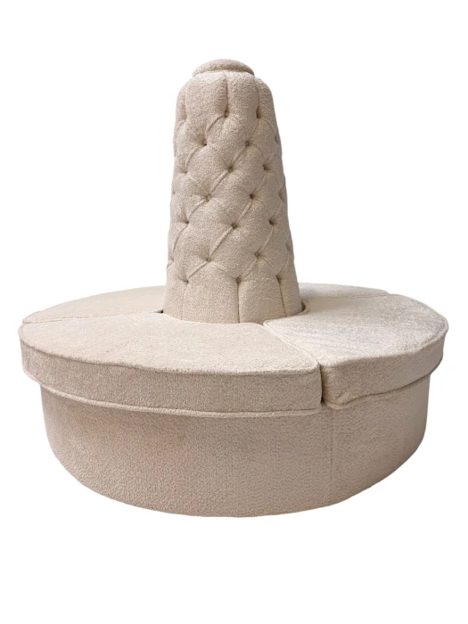 Hollywood Regency Round Banquet Settee Tufted Lobby Sofa in Bouclé, 1980s